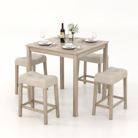 Gray Farmhouse Dining Room Sets - 5-Piece Set with 4 Saddle Cushioned Stools - Suitable for Kitchen and Restaurant
