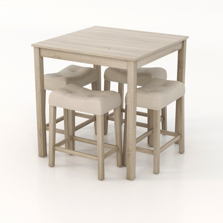 Gray Farmhouse Dining Room Sets - 5-Piece Set with 4 Saddle Cushioned Stools - Suitable for Kitchen and Restaurant
