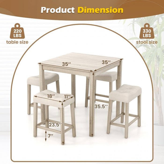 Gray Farmhouse Dining Room Sets - 5-Piece Set with 4 Saddle Cushioned Stools - Suitable for Kitchen and Restaurant