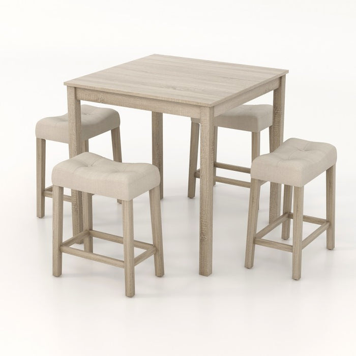 Gray Farmhouse Dining Room Sets - 5-Piece Set with 4 Saddle Cushioned Stools - Suitable for Kitchen and Restaurant