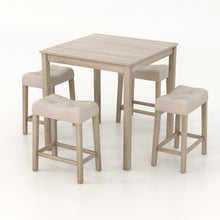 Load image into Gallery viewer, Gray Farmhouse Dining Room Sets - 5-Piece Set with 4 Saddle Cushioned Stools - Suitable for Kitchen and Restaurant
