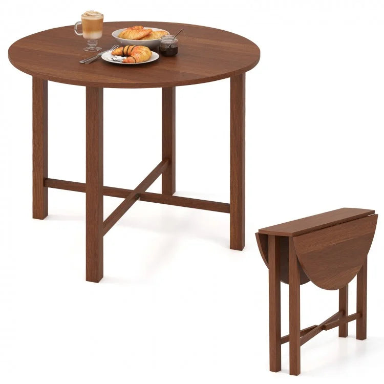 Rustic Vintage Solid Wood Dining Room Table - Round Folding Table - Suitable for Kitchen and Dining Gatherings