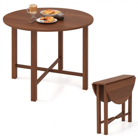 Rustic Vintage Solid Wood Dining Room Table - Round Folding Table - Suitable for Kitchen and Dining Gatherings