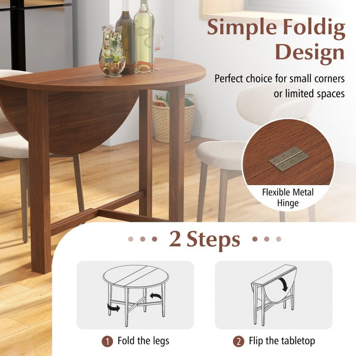 Rustic Vintage Solid Wood Dining Room Table - Round Folding Table - Suitable for Kitchen and Dining Gatherings