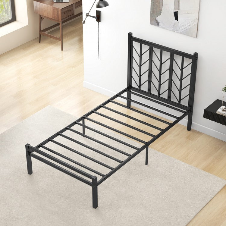 Black Minimalist Metal Bed with Tree Branch Headboard Design
