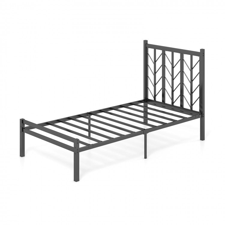Black Minimalist Metal Bed with Tree Branch Headboard Design