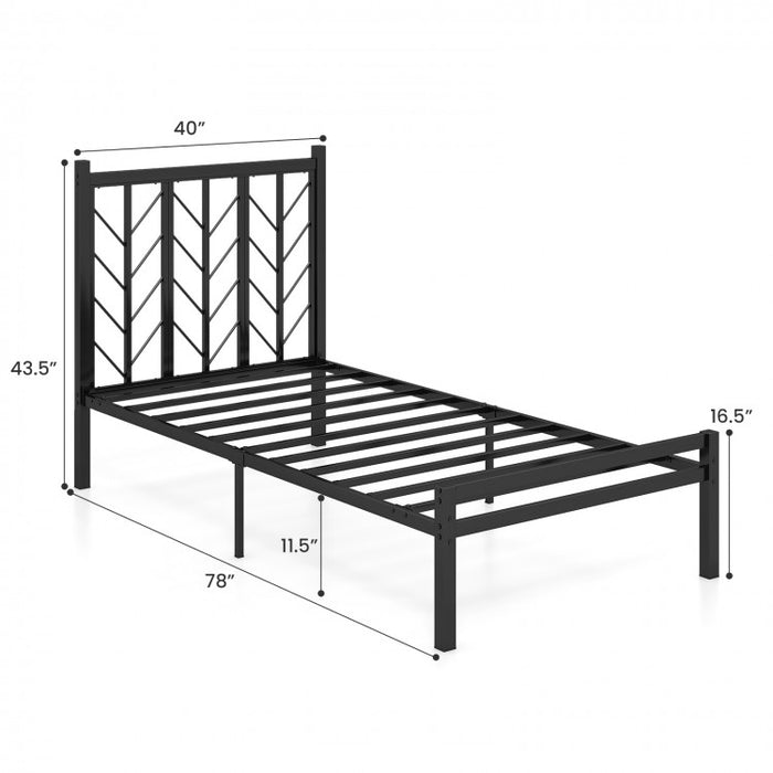 Black Minimalist Metal Bed with Tree Branch Headboard Design