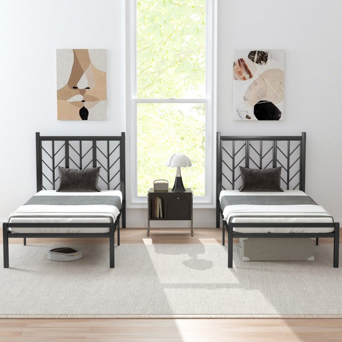 Black Minimalist Metal Bed with Tree Branch Headboard Design