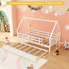 Load image into Gallery viewer, Double Bed Frame with Pull-Out Trundle Bed and Guard Rails
