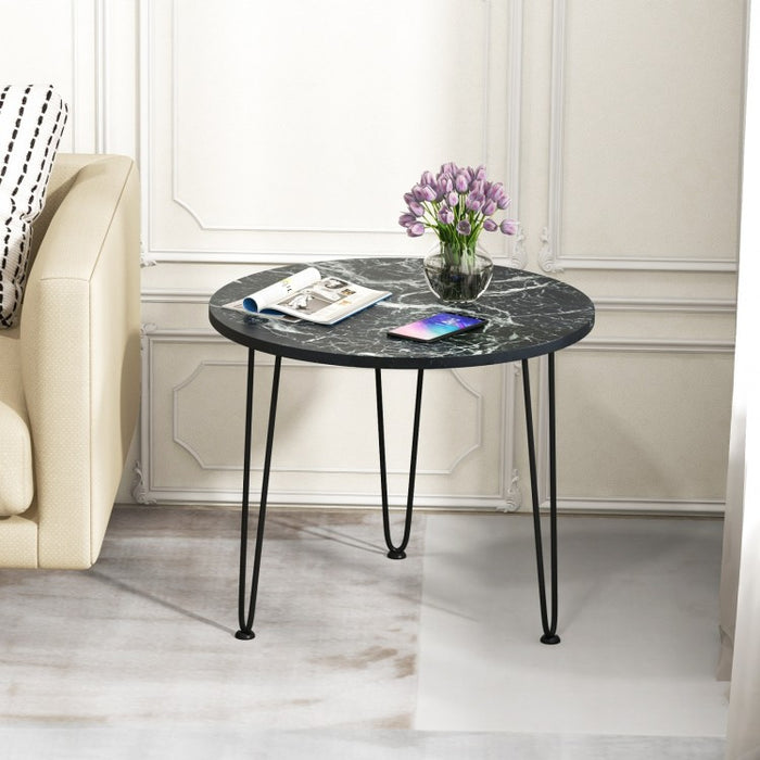Costway Modern Round Coffee Table with Faux Marble Top - Suitable for Living Room and Sofa Side Table