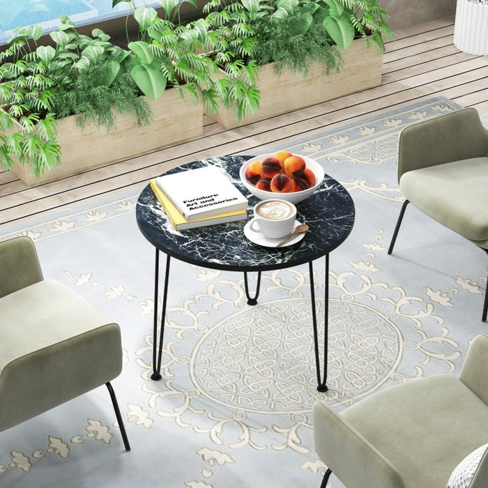 Costway Modern Round Coffee Table with Faux Marble Top - Suitable for Living Room and Sofa Side Table