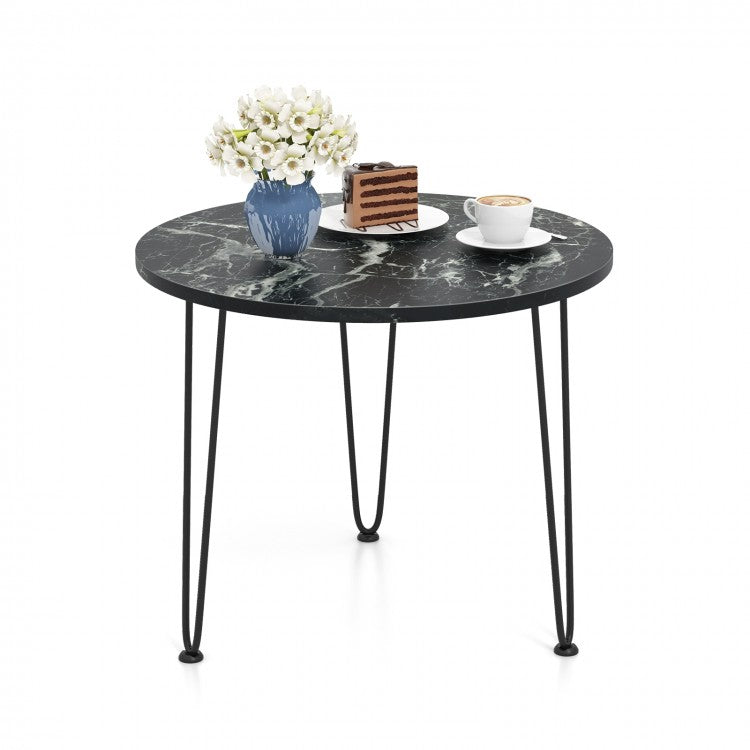 Costway Modern Round Coffee Table with Faux Marble Top - Suitable for Living Room and Sofa Side Table