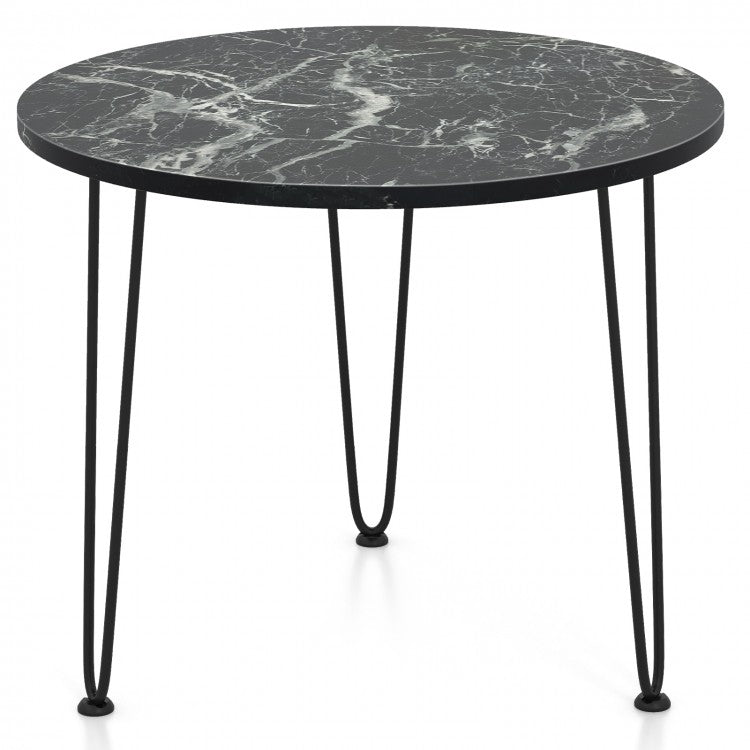 Costway Modern Round Coffee Table with Faux Marble Top - Suitable for Living Room and Sofa Side Table