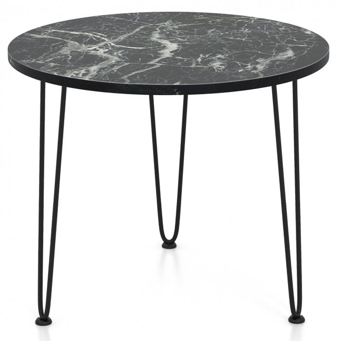 Costway Modern Round Coffee Table with Faux Marble Top - Suitable for Living Room and Sofa Side Table