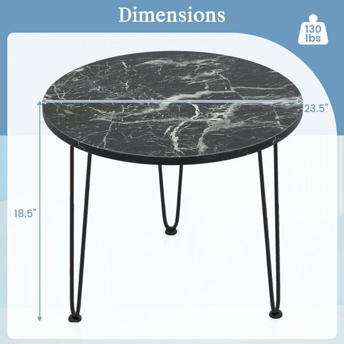 Costway Modern Round Coffee Table with Faux Marble Top - Suitable for Living Room and Sofa Side Table