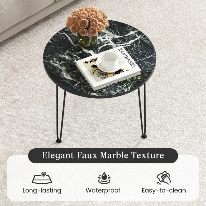 Costway Modern Round Coffee Table with Faux Marble Top - Suitable for Living Room and Sofa Side Table