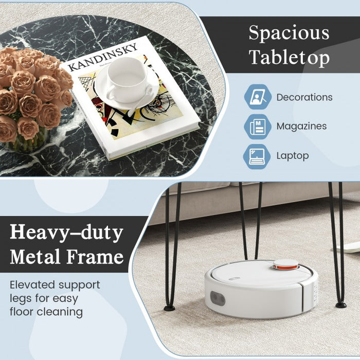 Costway Modern Round Coffee Table with Faux Marble Top - Suitable for Living Room and Sofa Side Table