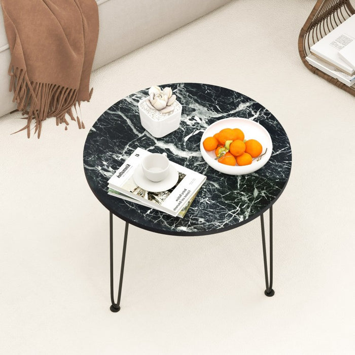 Costway Modern Round Coffee Table with Faux Marble Top - Suitable for Living Room and Sofa Side Table