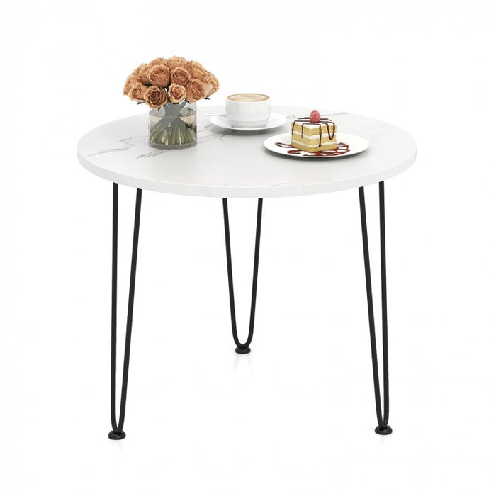 Costway Modern Round Coffee Table with Faux Marble Top - Suitable for Living Room and Sofa Side Table