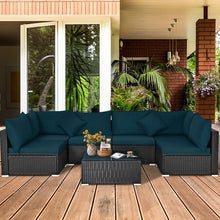 Load image into Gallery viewer, Costway 7-Piece Section Couch Set with Glass Coffee Table - Suitable for Backyard, Garden, and Party Gatherings

