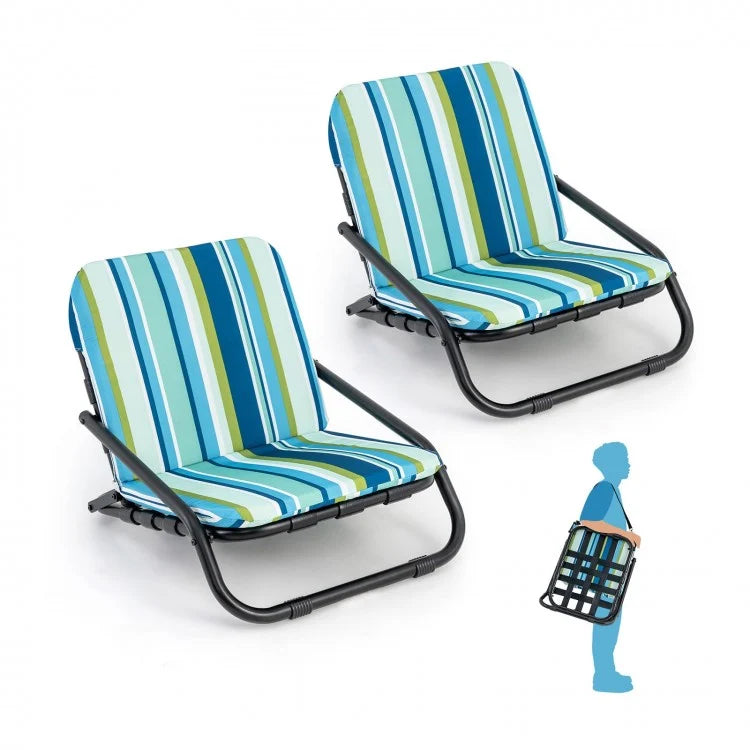 Outdoor Folding Camping Chairs - 2-Piece Beach Chair Set with Cushions, Portable Design - Suitable for Camping, Beach, and Fishing