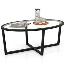 Load image into Gallery viewer, Modern Oval Coffee Table with Glass Top and Cross Base - Suitable for Living Room and Cafe
