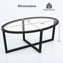 Load image into Gallery viewer, Modern Oval Coffee Table with Glass Top and Cross Base - Suitable for Living Room and Cafe
