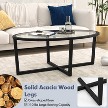 Load image into Gallery viewer, Modern Oval Coffee Table with Glass Top and Cross Base - Suitable for Living Room and Cafe
