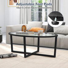 Load image into Gallery viewer, Modern Oval Coffee Table with Glass Top and Cross Base - Suitable for Living Room and Cafe
