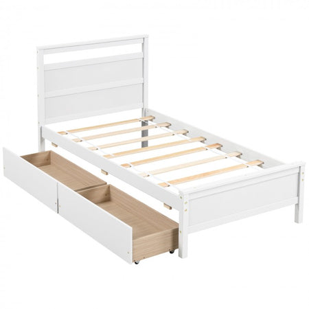 Modern Minimalist Solid Wood Bed with Drawers