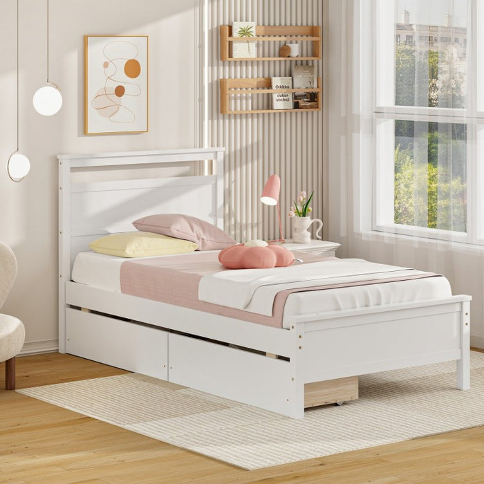 Modern Minimalist Solid Wood Bed with Drawers