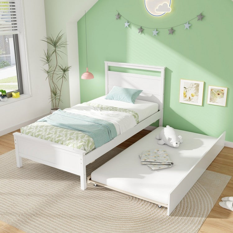 Stylish Minimalist Wood Bed Frame with Pull-Out Trundle