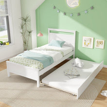 Charger l&#39;image dans la galerie, Stylish Minimalist Wood Bed Frame with Pull-Out Trundle
