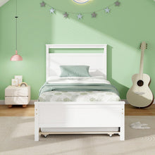 Charger l&#39;image dans la galerie, Stylish Minimalist Wood Bed Frame with Pull-Out Trundle
