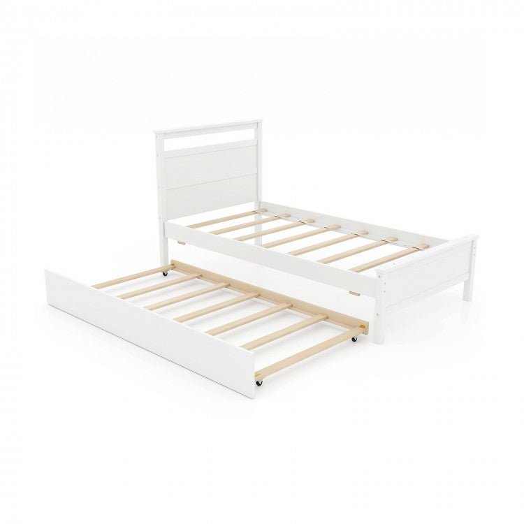 Stylish Minimalist Wood Bed Frame with Pull-Out Trundle