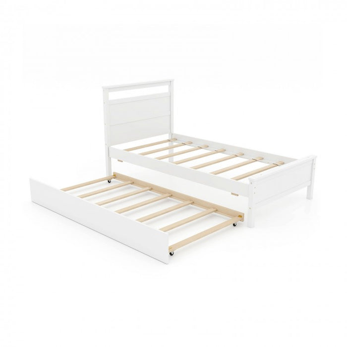Stylish Minimalist Wood Bed Frame with Pull-Out Trundle