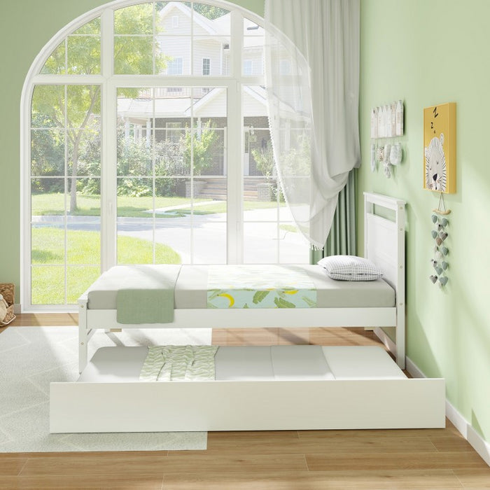 Stylish Minimalist Wood Bed Frame with Pull-Out Trundle