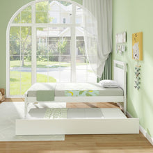 Charger l&#39;image dans la galerie, Stylish Minimalist Wood Bed Frame with Pull-Out Trundle
