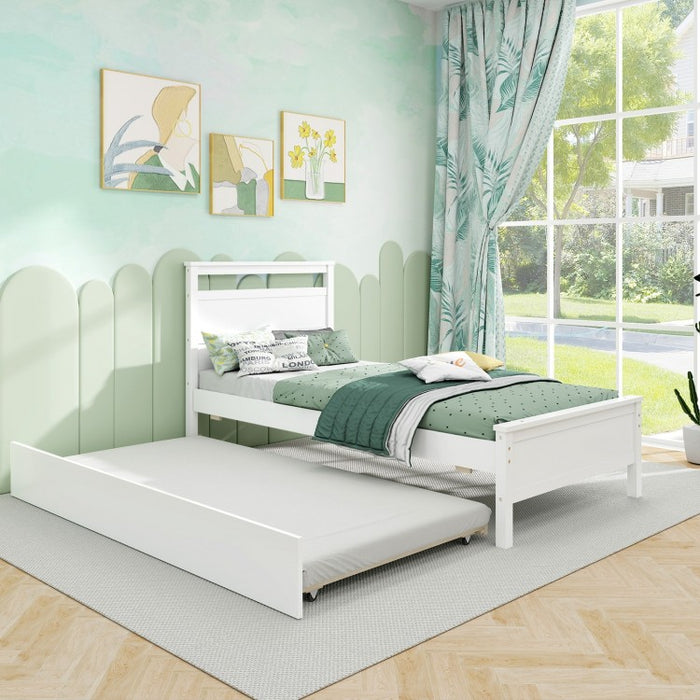 Stylish Minimalist Wood Bed Frame with Pull-Out Trundle