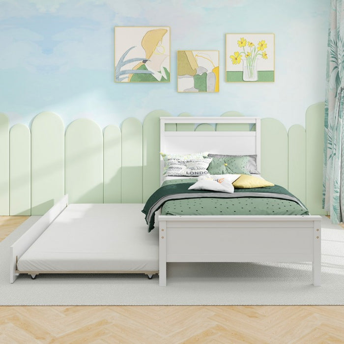 Stylish Minimalist Wood Bed Frame with Pull-Out Trundle