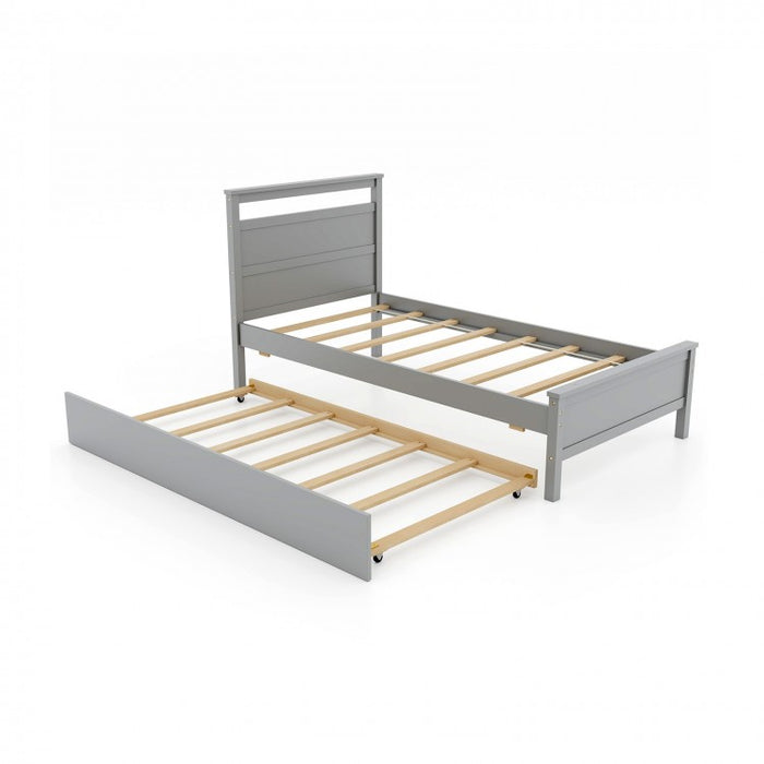 Stylish Minimalist Wood Bed Frame with Pull-Out Trundle