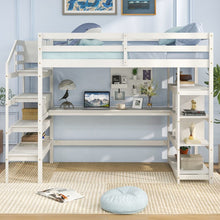 Charger l&#39;image dans la galerie, White Loft Bed with Storage and Stairs
