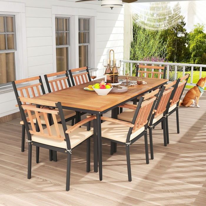 Modern Minimalist 9-Piece Wooden Patio Dining Table and Chair Set