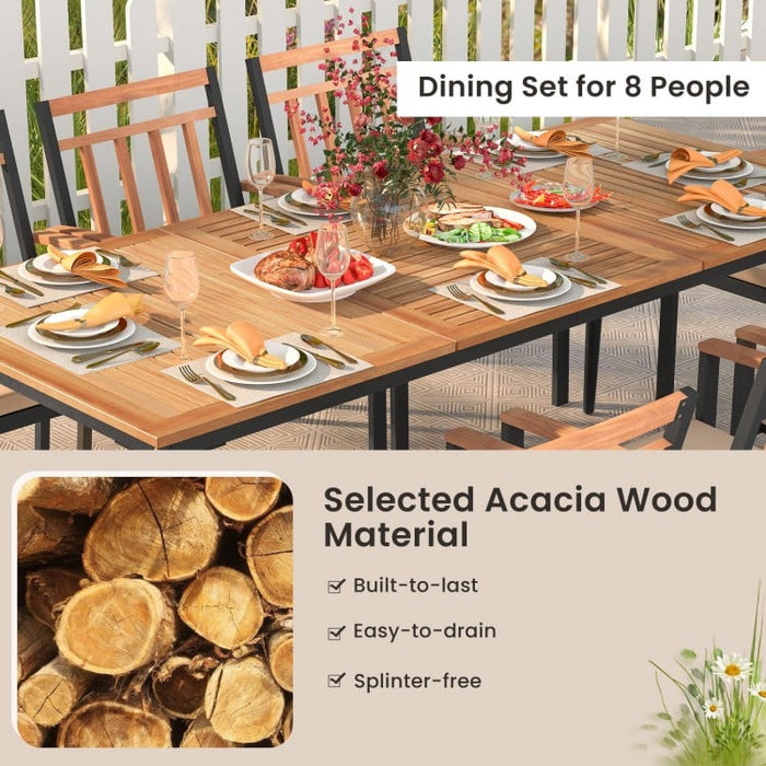 Modern Minimalist 9-Piece Wooden Patio Dining Table and Chair Set