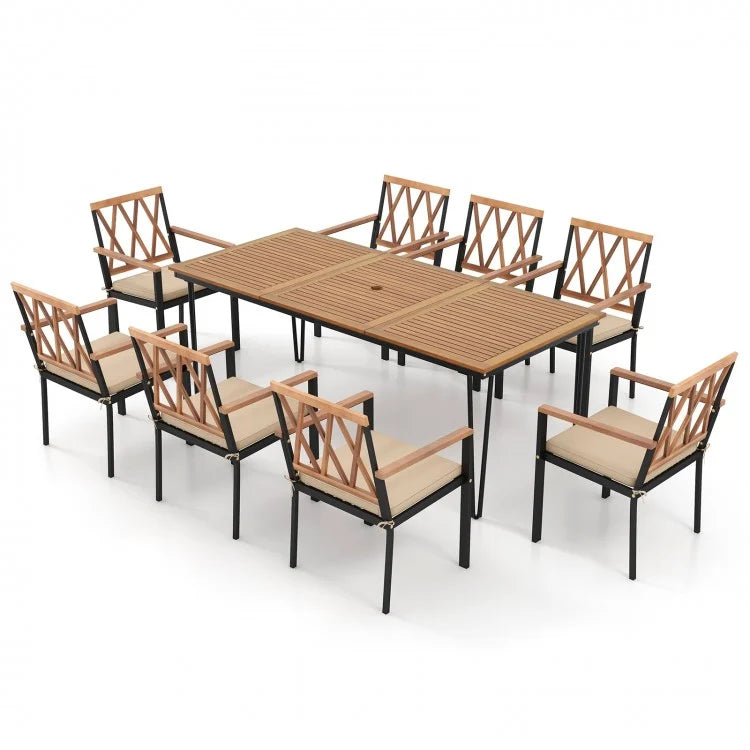 Outdoor Patio Dining Room Table Set - 9-Piece Set with Rectangular Table and 8 Chairs - Suitable for Backyard Gatherings