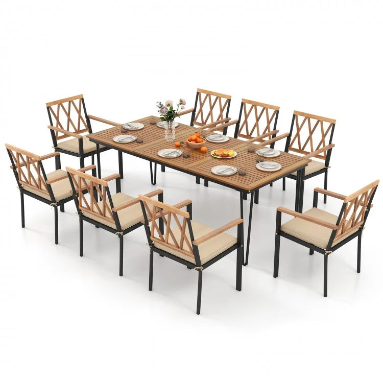 Outdoor Patio Dining Room Table Set - 9-Piece Set with Rectangular Table and 8 Chairs - Suitable for Backyard Gatherings