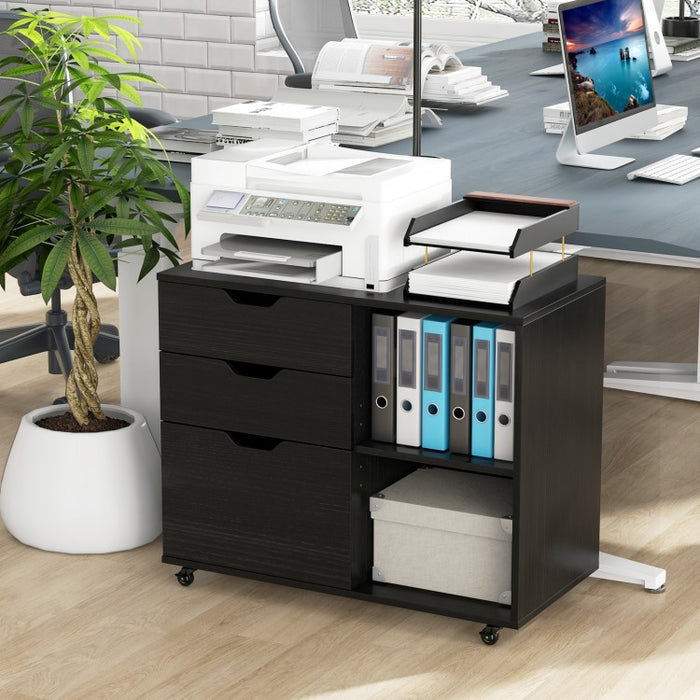 3-Drawer Mobile File Cabinet with Shelving
