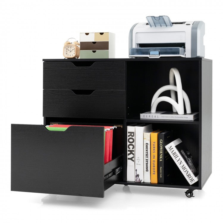 3-Drawer Mobile File Cabinet with Shelving