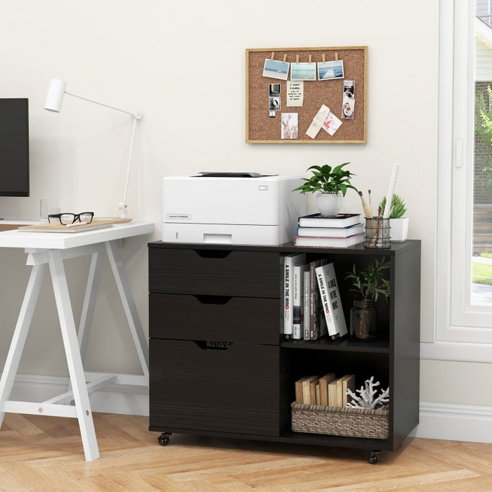 3-Drawer Mobile File Cabinet with Shelving