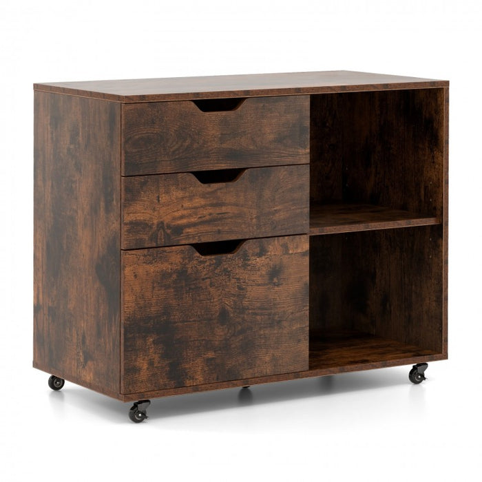 3-Drawer Mobile File Cabinet with Shelving